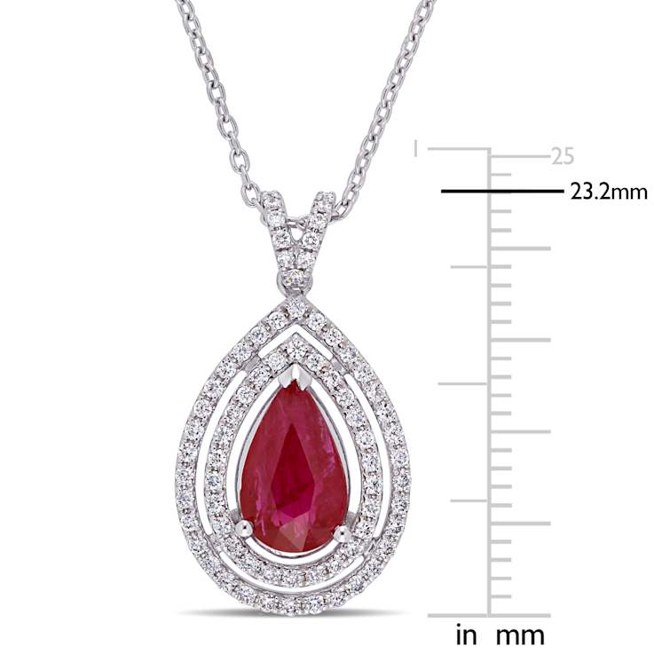 Ruby & Diamond 18K White Gold Teardrop Necklace 1.99ctw