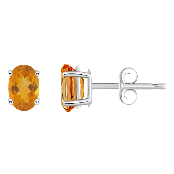 6x4mm Oval Citrine 14k White Gold Stud Earrings