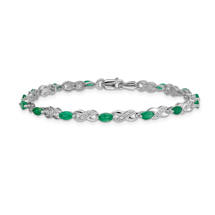 Rhodium Over 14k White Gold Diamond and Emerald Infinity Bracelet