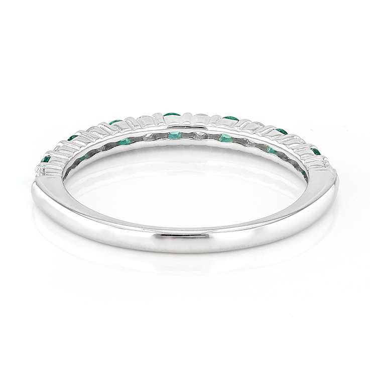 Lab-Created Emerald And Diamond Band Ring In Sterling Silver