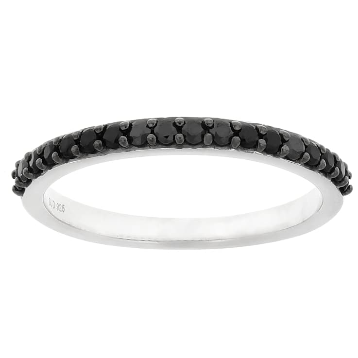 Black CZ Accent Band Ring In Sterling Silver