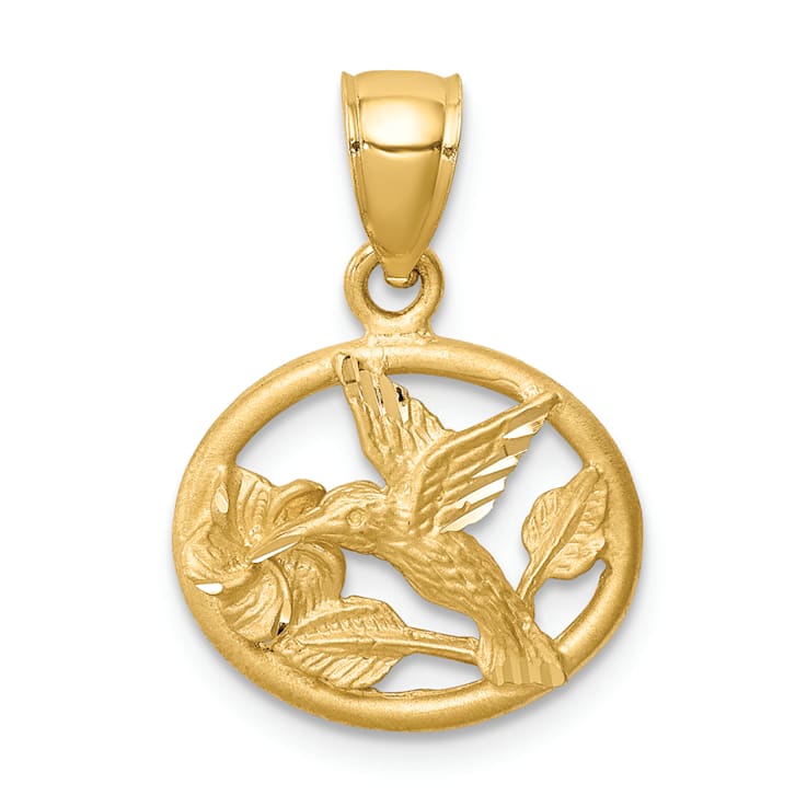 14K Yellow Gold Diamond-cut Brushed Hummingbird Pendant