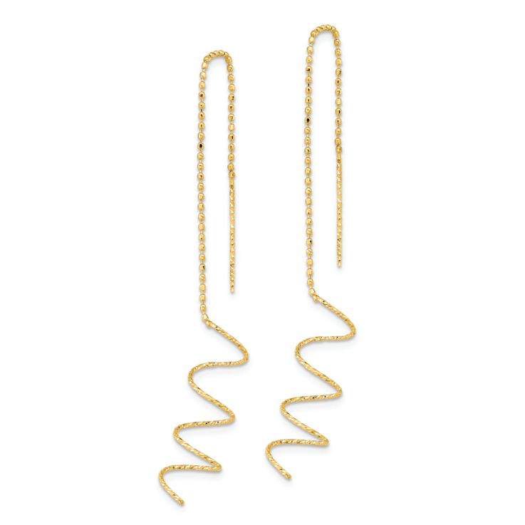 14k Yellow Gold Polished and Diamond-Cut Spiral Dangle Earrings