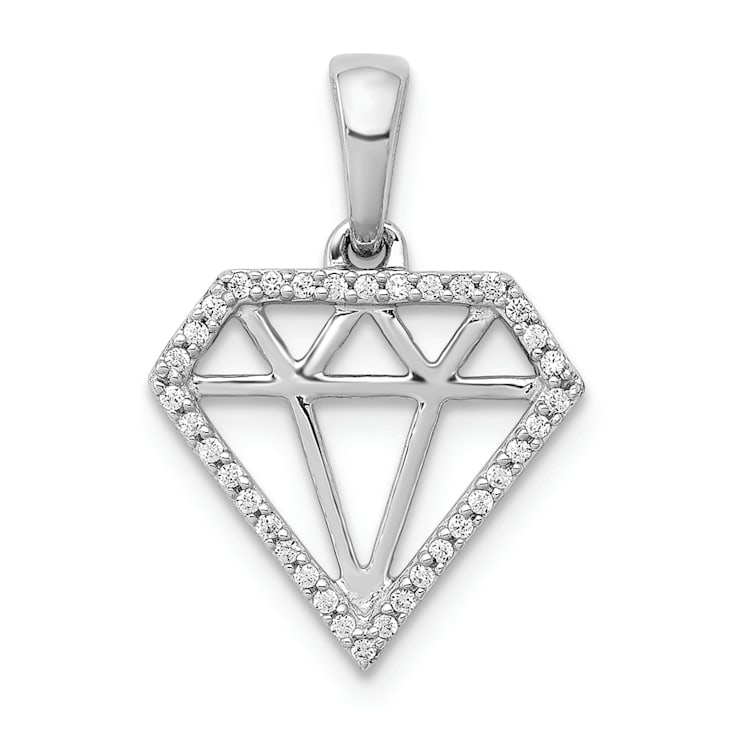 Rhodium Over 14k White Gold Diamond Gemstone-shape Pendant