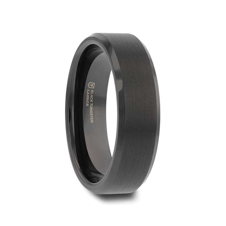 ELISE Black Tungsten Ring with Polished Beveled Edges and Brush Finished
Center 6mm