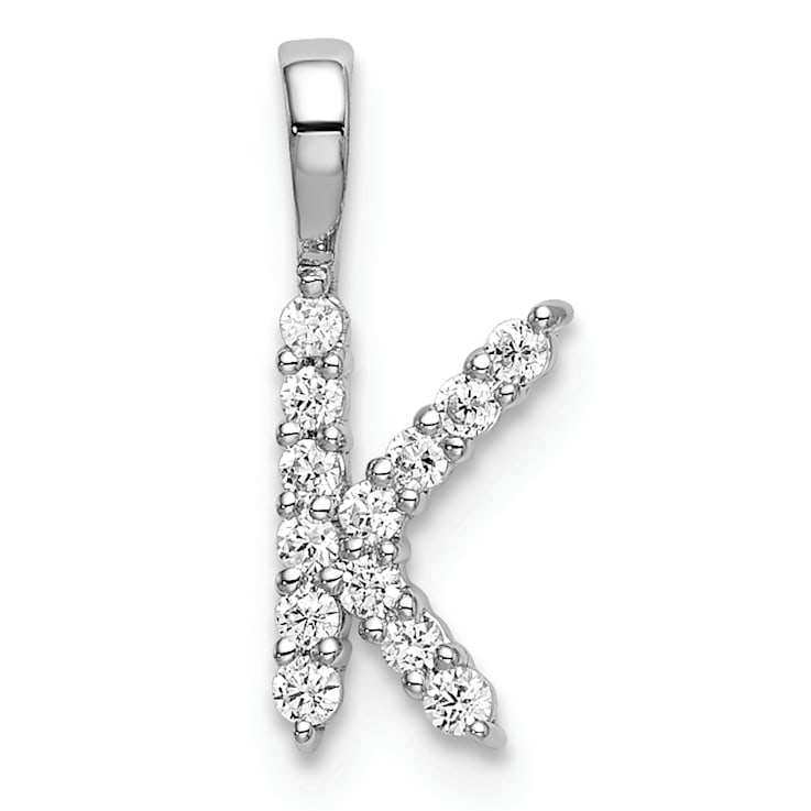 Rhodium Over 14K White Gold Lab Grown Diamond Letter K Initial Pendant