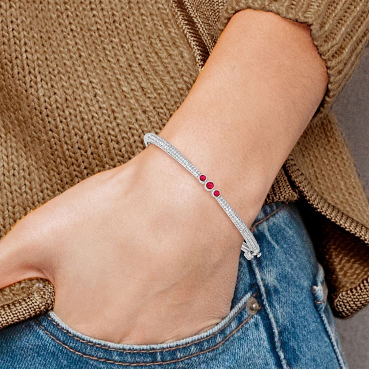 Rhodium Over 14K White Gold Lab Grown Diamond and Lab Created Ruby
Bangle 1.18ctw
