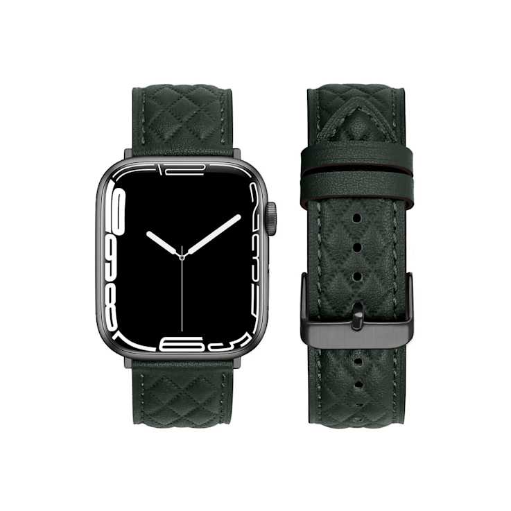 Green Quilted Leather Apple Watch Band with Buckle (38-40-41mm). Band
Only, Watch Not Included.
