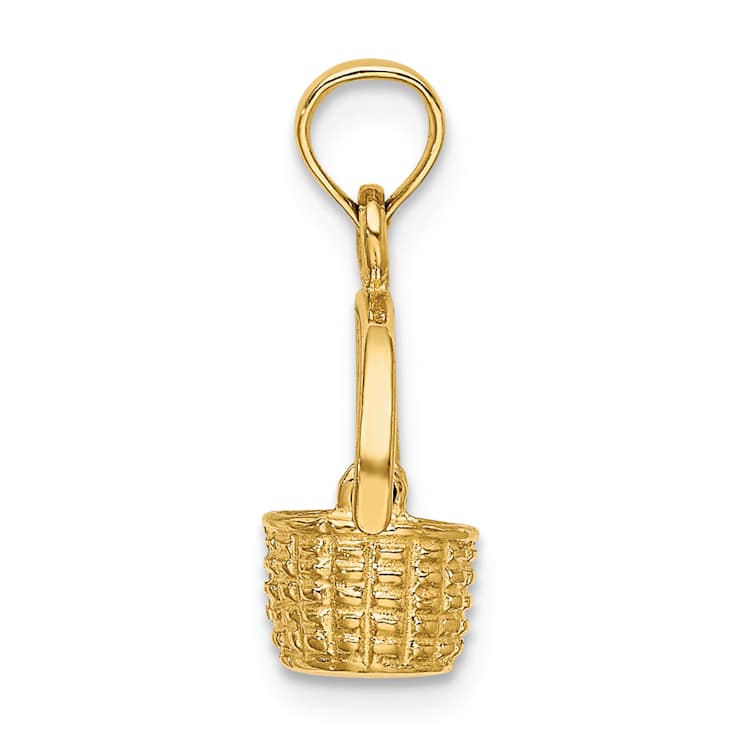 10K Yellow Gold 3D Textured Moveable Handle Basket Charm