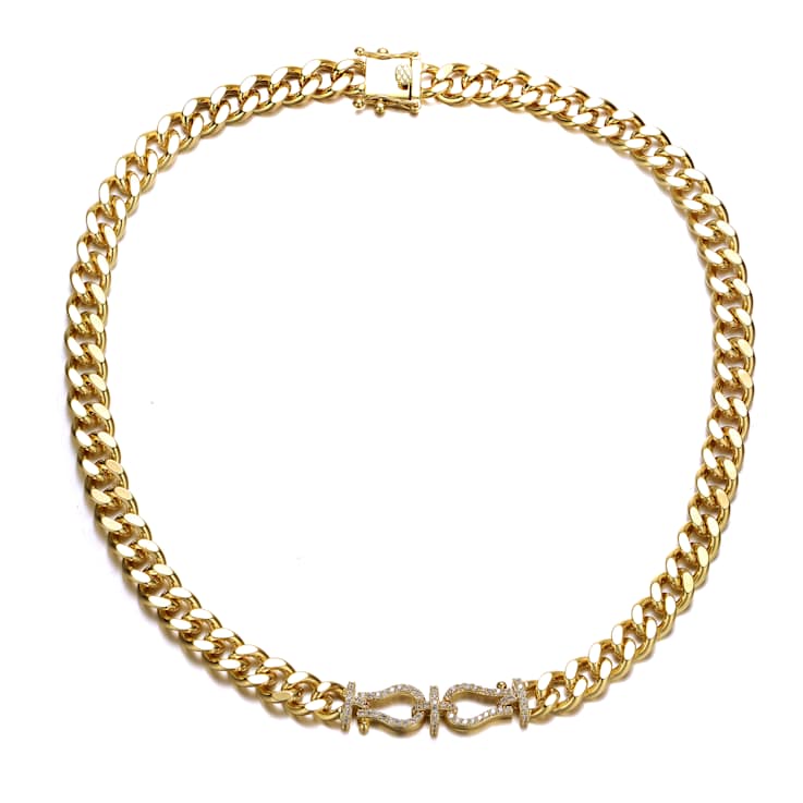 CZ Pave Miami Cuban Chain Door Knocker Necklace In 14K Gold Over Brass
18 Inch