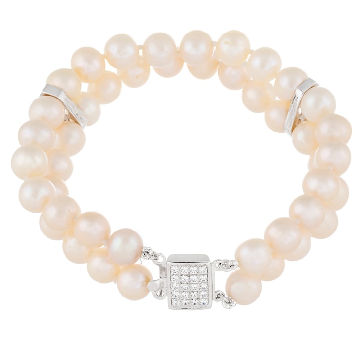 7-7.5mm White Cultured Freshwater Pearl Silver  Bracelet