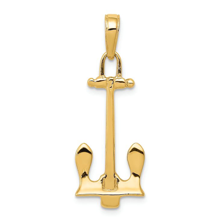 14k Yellow Gold 3D Navy Anchor Pendant