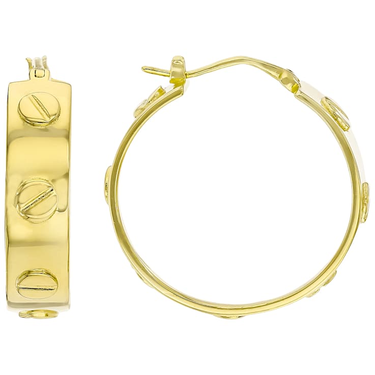 Nail Head Textured Hoop Earrings In 18k Gold Over Sterling Silver