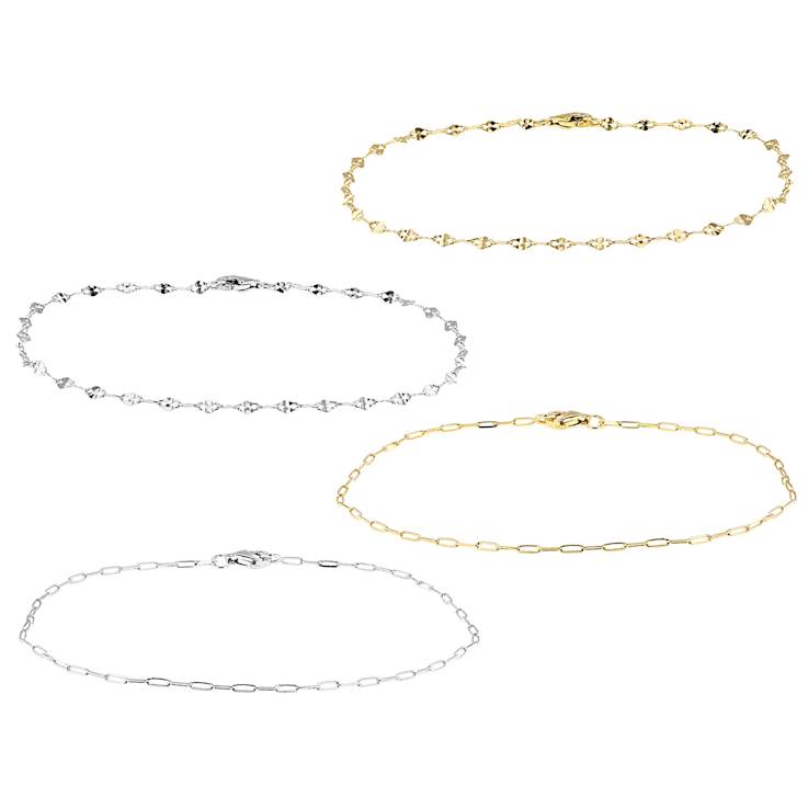 Set Of 4 Mirror And Paperclip Bracelets In Sterling Silver And 18K Gold
Over Sterling Silver
