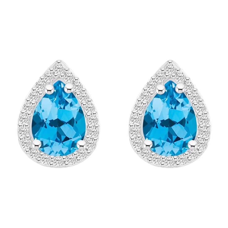 7x5mm Pear Shape Blue Topaz And Created White Sapphire 10k White Gold
Halo Stud Earrings