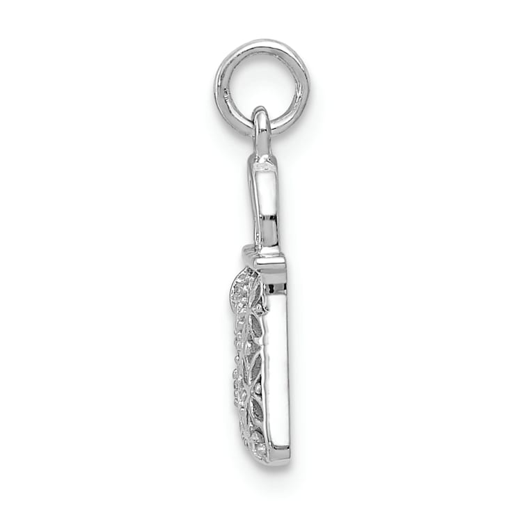 Rhodium Over 14k White Gold Diamond Textured Handbag Charm