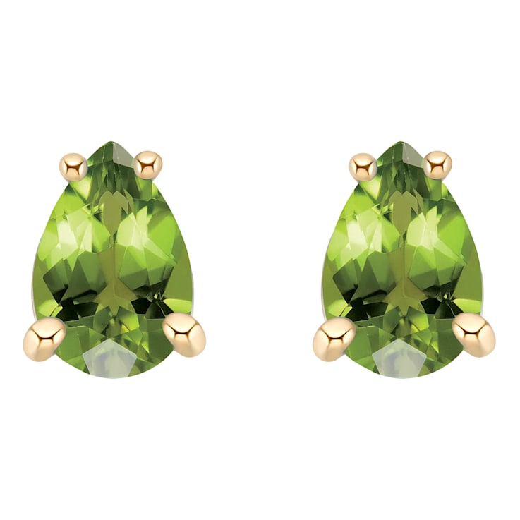 6x4mm Pear Shape Peridot 14k Yellow Gold Stud Earrings