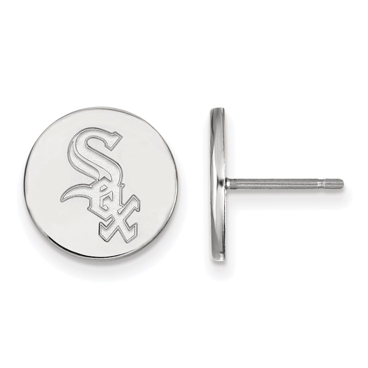 Rhodium Over Sterling Silver MLB LogoArt Chicago White Sox Post Earrings