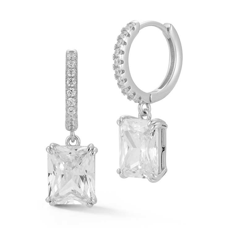 Rachel Zoe White CZ Radiant Cut Charm Huggie Earrings in Rhodium Over
Sterling Silver
