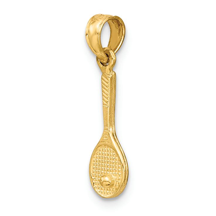 14k Yellow Gold Solid Polished and Textured 3D Tennis Racquet Charm