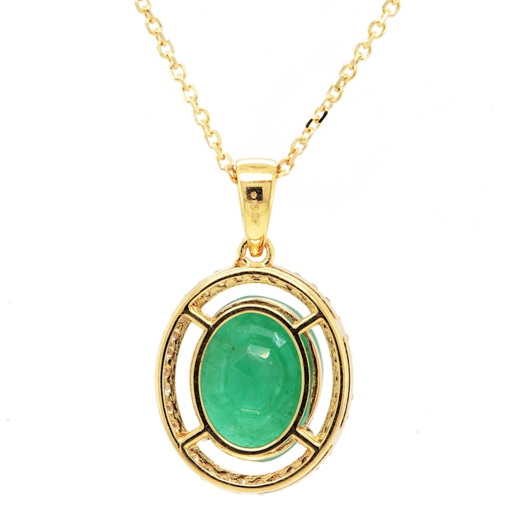 4.24 Ctw Emerald and 0.28 Ctw White Diamond Pendant in 14K YG