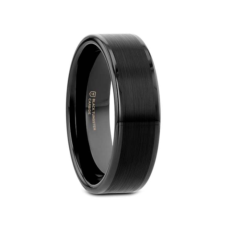 VULCAN Flat Black Tungsten Ring with Brushed Center & Polished Edges 6mm
