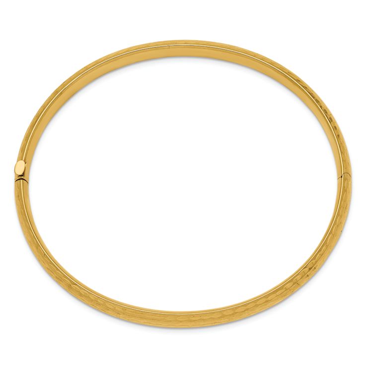 14k Yellow Gold 6.5mm Diamond-Cut Fancy Hinged Bangle Bracelet