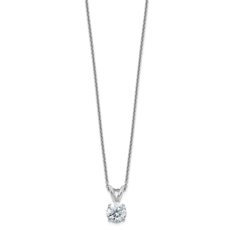 Rhodium Over 14K Gold 1 ct. 6.5mm Round D E F Pure Light Moissanite
Solitaire Pendant with Chain