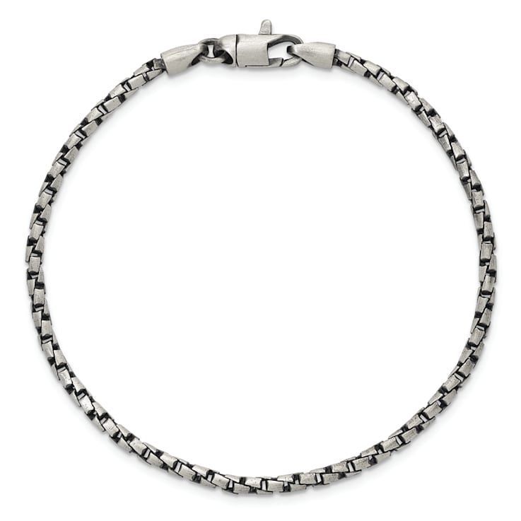Sterling Silver Antiqued and Satin 2.5mm Twisted Box 8 Inch Chain Bracelet