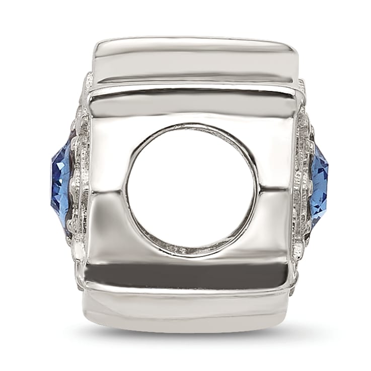 Sterling Silver Brushed and Polished Crystal Blue Bead