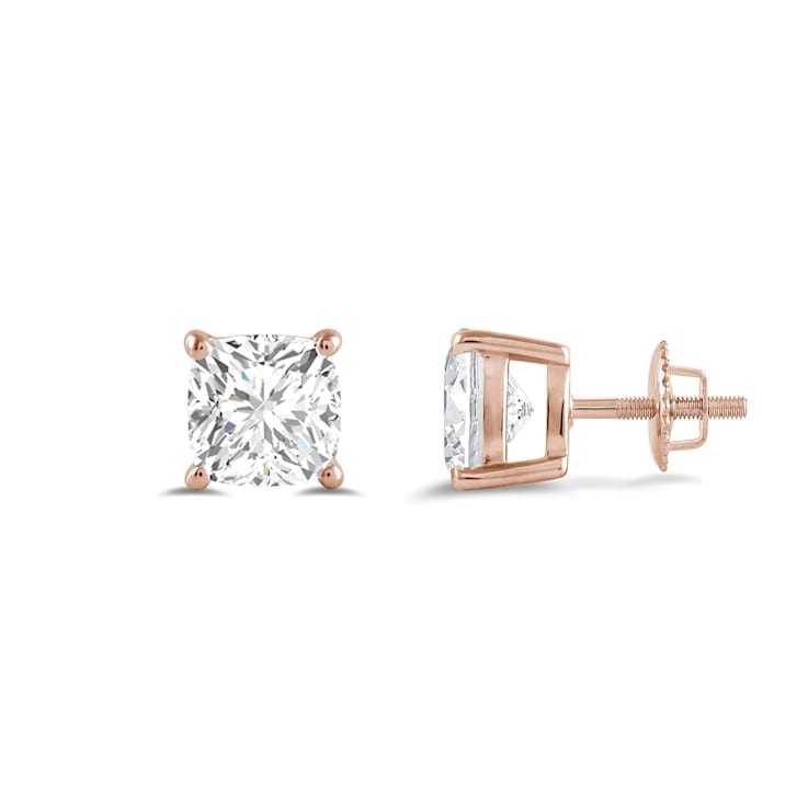 White Cubic Zirconia 14k Rose Gold Studs With Velvet Gift Box 2.00ctw
