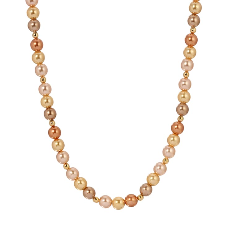 Yellow Base Metal Multi Color Round Bead Necklace 17 inch Adj.