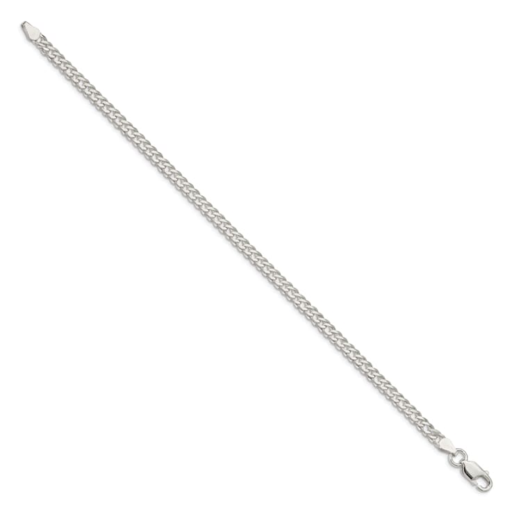 Sterling Silver 4.25mm 6 Side Diamond-cut Flat Double Curb Chain Bracelet