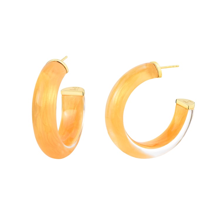 14K Yellow Gold Over Sterling Silver Illusion Acrylic Hoops in Golden Nugget