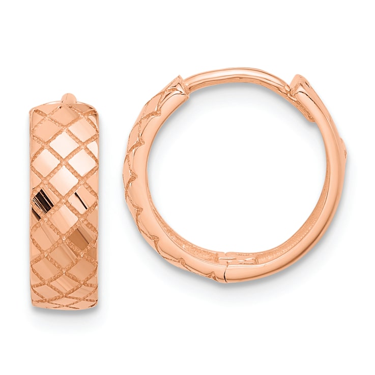 14k Rose Gold 1/2" Polished and Etched Hinged Hoop Earrings