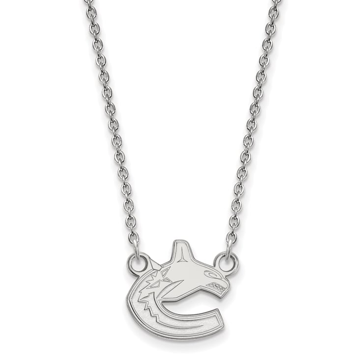 Rhodium Over Sterling Silver NHL LogoArt Vancouver Canucks Small Necklace