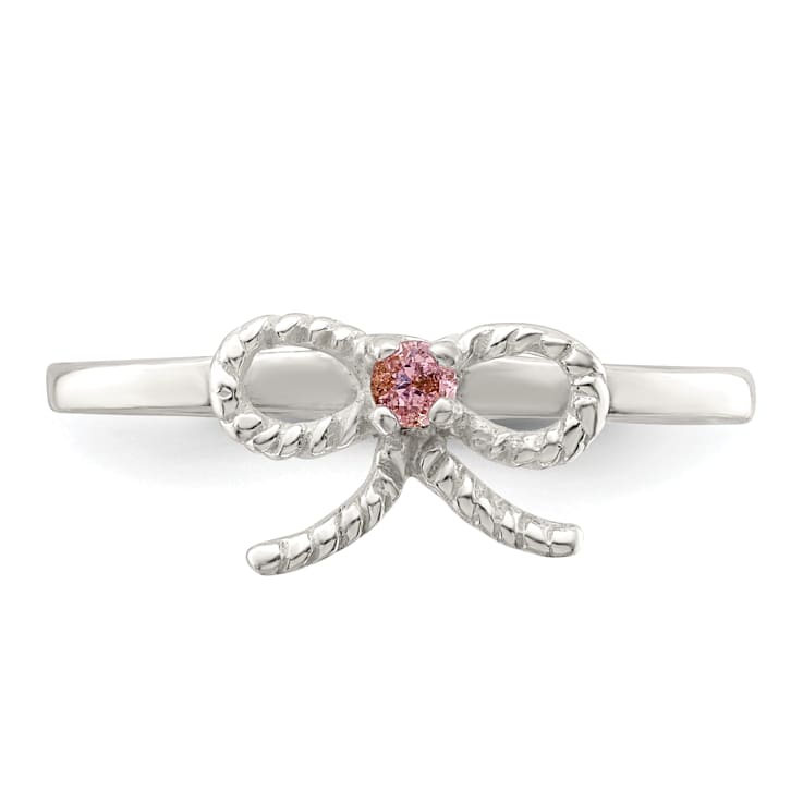 Sterling Silver Polished and Twisted Pink Cubic Zirconia Bow Children's Ring