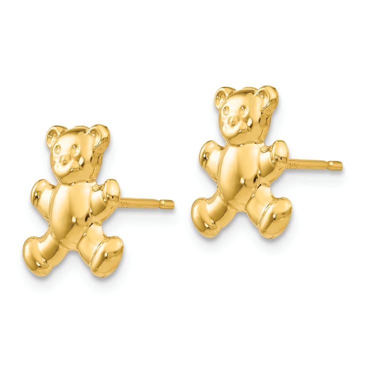 14k Yellow Gold Children's Teddy Bear Stud Earrings
