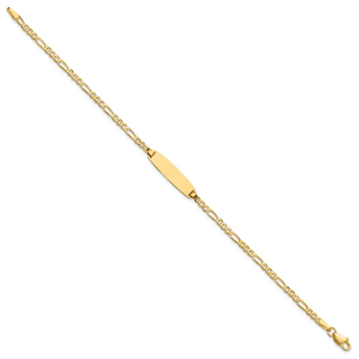 14k Yellow Gold Figaro Link Diamond-Cut ID Bracelet