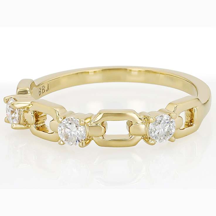 Moissanite And Link Ring In 14K Gold Over Sterling Silver