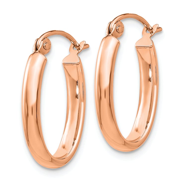 14k Rose Gold 11/16" Polished Half-Round Oval Hoop Earrings