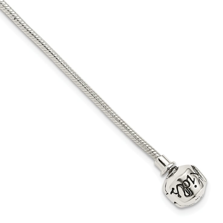 Sterling Silver Round Snake Chain Bracelet With Bead Clasp