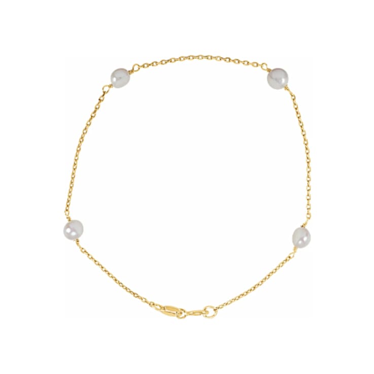 14K Yellow Gold White Freshwater Pearl Children's 6 Inch Bracelet