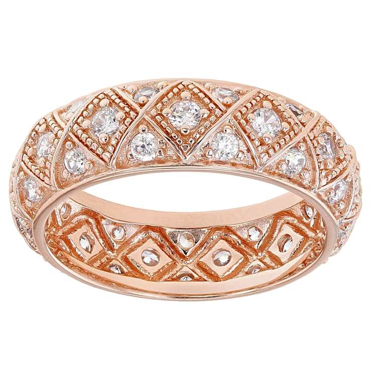 Geometric Design CZ Eternity Band Ring In 18K Rose Gold Over Sterling Silver