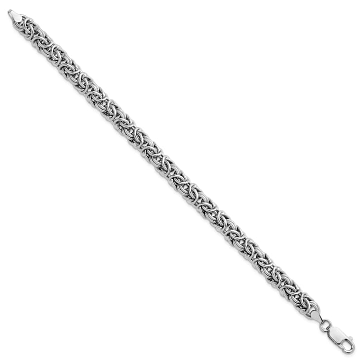 Rhodium Over Sterling Silver 7.5mm Hollow Byzantine 7.5 Inch Bracelet