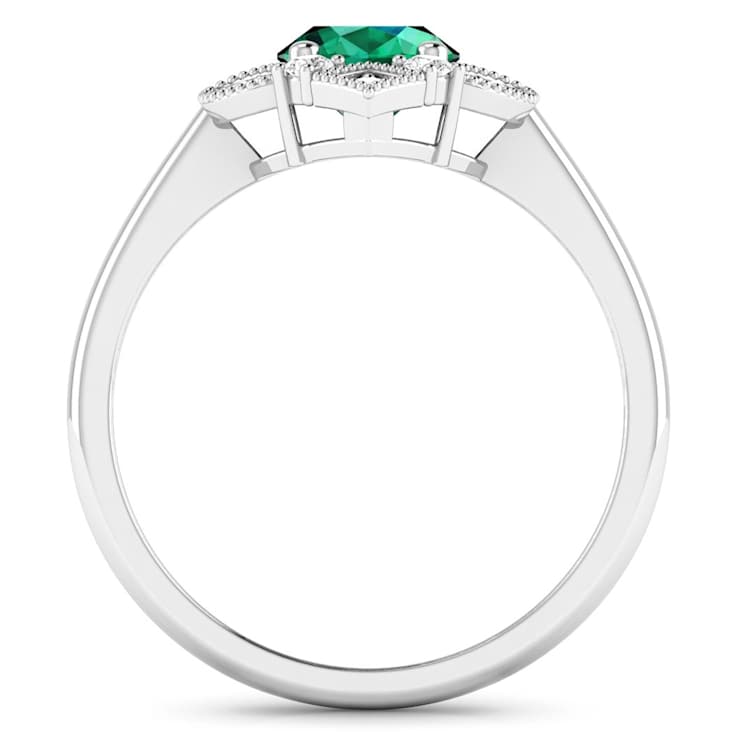 1.2ctw Green Emerald and Diamond 14K White Gold Halo Ring