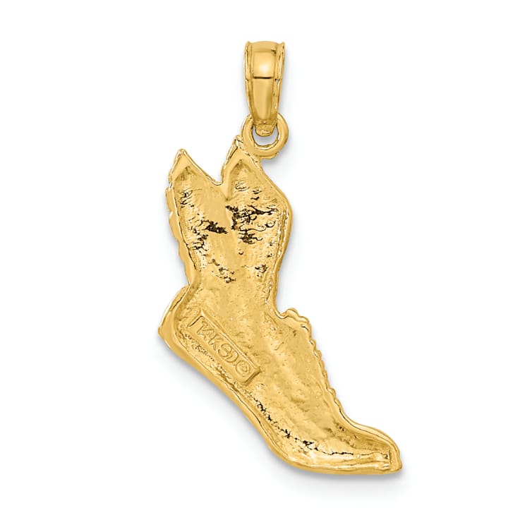 14k Yellow Gold Polished and Textured Running Shoe with Wings Pendant