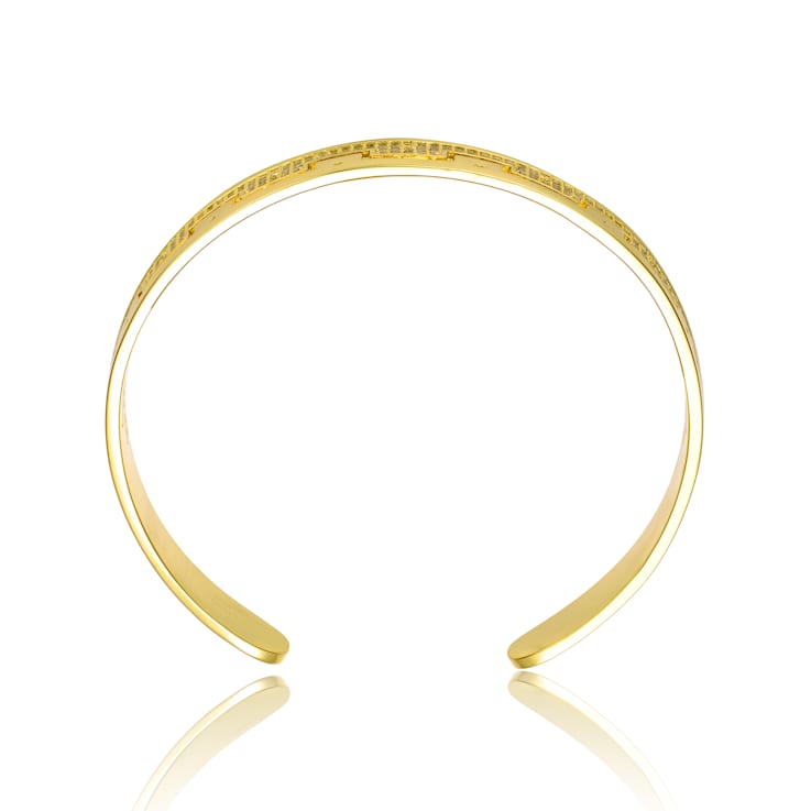 Pave CZ Cuff Bracelet In 14K Gold Over Brass