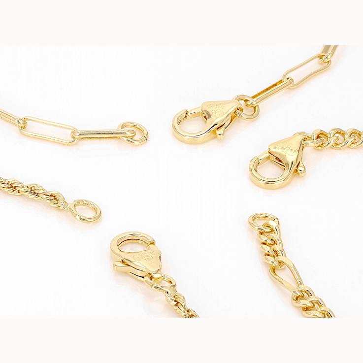 Rope, Paperclip And Figaro Link Bracelet Set In 18K Gold Over Bronze