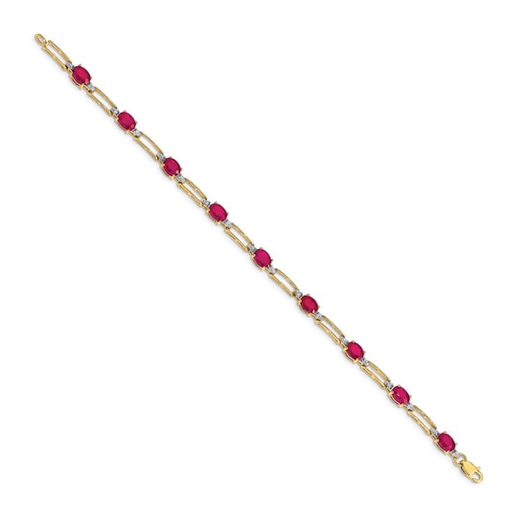 14k Yellow Gold and Rhodium Over 14k Yellow Gold Diamond and Oval Ruby Bracelet